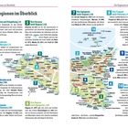 "Die Regionen im Überblick" mit markierten Ziffern zu Palermo, Messina, Catania, Siracusa und weiteren Regionen auf einer illustrierten Karte.
