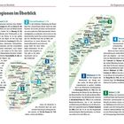 "Die Regionen im Überblick", "1 Obermosel | S. 22", "2 Trier und Umgebung | S. 76", "3 Mittelmosel | S. 114", "4 Terrassenmosel | S. 228", "5 Koblenz | S. 344". Eine Übersicht mit Karten-Grafik und Text über Moselregionen.