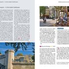 "Les remparts – 4,3 km intakte Stadtmauer. Eine der Besonderheiten Avignons sind die 'remparts'."

Links: Bild einer mittelalterlichen Stadtmauer. Rechts: Ein Platz mit Karussell.