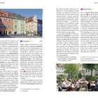 Links: **Domplatz** [F4]  
Rechts: **Bischofshof** [F4]  
Unten: *Terrassencafés der Gaststätten am Domplatz*  
*Nicht nur in der warmen Jahreszeit lädt der Bischofshof zum Entspannen und Schlemmen ein*   
Oben links Foto: Bunte Altstadtgebäude mit Menschen.  
Unten rechts Foto: Belebtes Straßencafé.