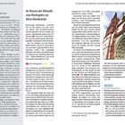 "Im Herzen der Altstadt: vom Marktplatz zur Alten Mainbrücke. Würzburgs Marktplatz unterteilt sich in Oberen und Unteren Markt." Zwei Textblöcke, einschließlich Details zur Marienkapelle und historischen Fakten. Rechts ein Foto von einem roten gotischen Gebäude mit spitzen Bögen und reich verzierten Details.