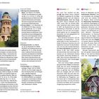 Text: "Rügens Südwesten", "Essen und Trinken: Bibo Ergo Sum Gastwirtschaft am Markt", "Puk up'n Balken", "Einkaufen: Fischkoop Keramik", "Nachleben: UC Kino Rügen", "Infos und Reisetipps: Stadtinformation Bergen", "Ralswiek", "Gingst".

Links: Ein Backsteinturm mit grüner Kuppel. Rechts: Ein rotes Fachwerkhaus.