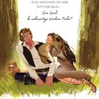 „Also manchmal ist Liebe echt eine Qual... Eine Qual, du widerwärtiger Wookiee-Treiber?“ Illustration von Paar auf Wiese.