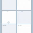 "August," "September," "Oktober," "Februar," "März," "April," "HAPPY BIRTHDAY!" in blauem Design mit Checklisten.