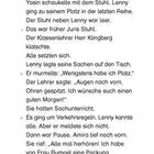 Auf einer Buchseite steht:

„Alles nur gelogen?!“

Eine Geschichte über Schüler im Unterricht mit dem Lehrer Herrn Klingberg. Amira erhält Gummibärchen. 