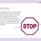 "STOP" in einem rosa Stoppschild. Überschrift: "GRENZEN SETZEN". Text über Kommunikation und das Setzen von Grenzen. Illustration eines Stoppschilds. Oben rechts Herzensymbol.