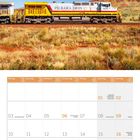 "Pilbara Iron" auf einem gelben Zug in wüstenartiger Landschaft, darunter Kalenderblatt mit Monat Mai 2027.