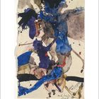 Mai 1-31, Aquarell, Nach Dresden, 1981. Abstrakte Illustration mit blauen, schwarzen und erdigen Farbtönen.