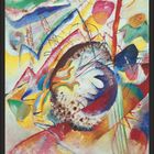 "Mai" oben, darunter ein Kalender von 1 bis 31. Abstrakte Malerei mit leuchtenden Farben und geometrischen Formen.