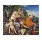Mai, May. Paulus Veronese (1528-1588) "Aphrodite und Adonis" 1680, Madrid. Mann und Frau mit Kind und Hund in Natur.