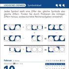 LOGISCHES DENKEN. Symbolrätsel. Februar. 10. Aschermittwoch. Wassermann 20.1...17.2. Illustrationen mit Kreissymbolen.