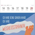 Kalenderwoche mit Juni-Daten: 14. bis 20. Ich habe keine grauen Haare. Ich habe WEISHEITSSTRÄHNEN. Illustration einer Person.