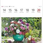 Kalenderwoche vom 14. bis 20. Juni. Ein Blumenarrangement mit Rosen, Dahlien und Schafgarbe in einer türkisfarbenen Vase.