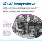 „Musik komponieren. Komponieren bedeutet so viel wie zusammenstellen. LUDWIG VAN BEETHOVEN (1770–1827)...“  
Illustration: Beethoven an einem Schreibtisch mit Notenblättern. Datum: 17 Mittwoch März.