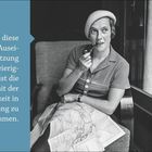 Juni-Kalender, Zitat über Realität. Biografie über Ella Maillart neben Foto einer rauchenden Frau mit Karte.