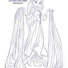 Text: "Entfalte deine Stärke und lass dein Haar sprechen!" Illustration: Frau mit langem Haar und Kleid, hält Haare in Händen.