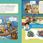 Links: Botschaft über stürmische Wellen und Not. Rechts: Bitte um Hilfe an die PAW Patrol, die bereit ist zu helfen.