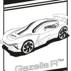 Gazella R™; Illustration eines futuristischen Autos mit dynamischen Linien und einem markanten Heckspoiler.