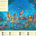 „Eine sternenklare Sommernacht“ beschreibt eine magische Szenerie mit Glühwürmchen, Tieren und bekannten Figuren unter einem klaren Nachthimmel.