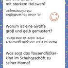 Text: Gibt es etwas Schlimmeres als eine Giraffe mit starkem Halsweh? Ja, einen Tausendfüßler mit Hühneraugen. Illustration: Smiley.