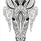 Illustration eines Zebrakopfes mit komplexen, symmetrischen Mustern und dekorativen Elementen.