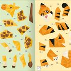 Links "Giraffe", rechts "Tiger". Geometrische Puzzleteile mit Illustrationen von Tieren.