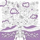 Ein Buch mit Schmetterlingen und Blättern. Beine liegen auf einer Decke vor einer Landschaft, umgeben von Wolken und Pflanzen.