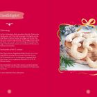 "Vanillekipferl". Links Rezept mit Zutaten und Zubereitung, rechts Bild: Vanillekipferl auf Holzbrett, Tannenzweige.