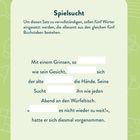 Text über Spielsucht mit Lücken, die mit fünf gleichen Buchstaben gefüllt werden sollen. Grüner Hintergrund.