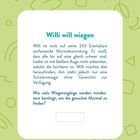 **Willi will wiegen:** Willi hat 243 Murmeln, eine ist leichter. Wie viele Wiegungen braucht man, um sie zu finden? Design mit geometrischen Formen.