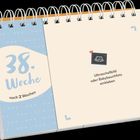 Text: "38. Woche, noch 2 Wochen. Ultraschallbild oder Babybauchfoto einkleben." Illustration eines aufgeschlagenen Kalenders.