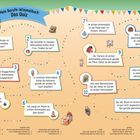 Eine Quizseite für ein Wimmelbuch mit Fragen wie: "Wo können Kinder im vierten Wimmelbild Auto fahren?"