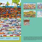 "Findest du das Motorrad?", "Wie viele gelbe Batterien kannst du zählen?", bunte Monstertrucks und Rennautos.