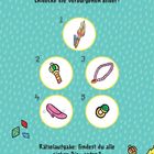 Oben steht: "Entdecke die verborgenen Bilder!". Unten: "Rätselaufgabe: Findest du alle sieben Diamanten?". Fünf Illustrationen.