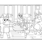 Illustration: Vier fröhliche Hunde stehen und sitzen in einem Zimmer. Einer tanzt, die anderen schauen sich an.