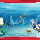„Die PAW Patrol taucht ab in die Unterwasserwelt. Zeichne die Linien der Strömung nach.“ Drei Hunde tauchen, Korallen und eine Schildkröte sind zu sehen.