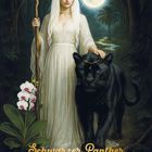 „Schwarzer Panther & Orchidee. Schattenkraft • Dunkelheit • Ganzheit.“ Frau in Weiß mit Panther im Wald, Mondschein.