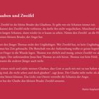 Text: „Glauben und Zweifel“. Pastor Sieghard Wilm. Der Zweifel wird als „kleiner Bruder des Glaubens“ beschrieben.