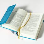Ein aufgeschlagenes Buch mit dem Text "kapitel 1" oben links. Ein gelbes Lesebändchen ist sichtbar.