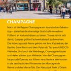 "CHAMPAGNE" steht groß über einem gelben Textfeld. Hintergrund: Fachwerkhäuser an einem Platz mit Menschen.