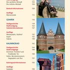 Inhalt mit Städtenamen und Seitennummern. Bilder von einem Hafen, einem alten Tor und moderner Architektur.