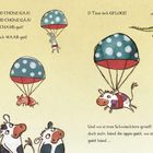 Texte: "Das hät NÖD CHÖNE GAA!...", "D Tina isch GFLOGE!" und "Und wo si irne Schwöschtere...". Illustration mit Tieren an Fallschirmen.