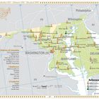Karte von Washington D.C., Delaware und Maryland. Markiert mit aktiven, geschlossenen und geplanten Destillerien. Enthält eine Übersichtskarte der USA.