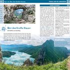 "Tour 16: Über dem Bovilla-Stausee" und "Highlights". Aussichtspunkt auf Berg mit Blick auf See; idyllische Landschaft.