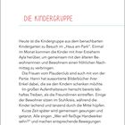 Titel: "DIE KINDERGRUPPE". Text über Kinderbesuch im "Haus am Park". Interaktionen mit Bewohnern, Musik und gemeinsames Singen.