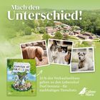 "Mach den Unterschied!" zeigt Tiere, Buchcover: "SCHATTEN IST FÜR ALLE DA!". 25% Erlös für Dorf Sentana, Tierschutz. 