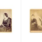 Zwei alte Fotos zeigen Frauen in Kleidern. Eine erscheint sitzend mit einem geisterhaften Abbild im Hintergrund.