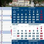 April 2027, Mai 2027, Juni 2027 Kalender. Hintergrund: Ehemaliges Schloss, blaues Himmel; Bäume.