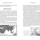 Text oben: "DIE KÜRZESTE GESCHICHTE DER MIGRATION", "DIE ERSTEN MIGRANTEN".  
Überschrift: "Der Mensch erobert das Wasser".  
Bildbeschreibung: Eine Weltkarte zeigt prähistorische Küstenlinien.  
Illustration: Ein Segelschiff, beschriftet mit Details zum Bau.