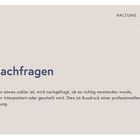 Text: "HALTUNG", "Nachfragen", Erklärung zu klarem Verständnis. Rechts oben ein Herz-Symbol in einem Kreis.